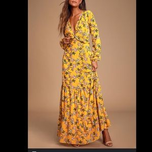 Lulus Thrive Together Yellow Floral Print Long Sleeve Maxi Dress